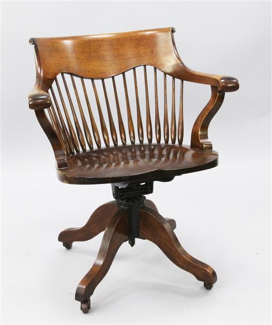 A Victorian mahogany swivel desk chair, 100